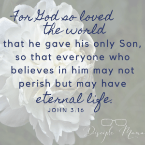 For God so loved the world that he have his only Son so that everyone who believes in him may not perish but may have eternal life. John 3:16 |Disciple Mama|